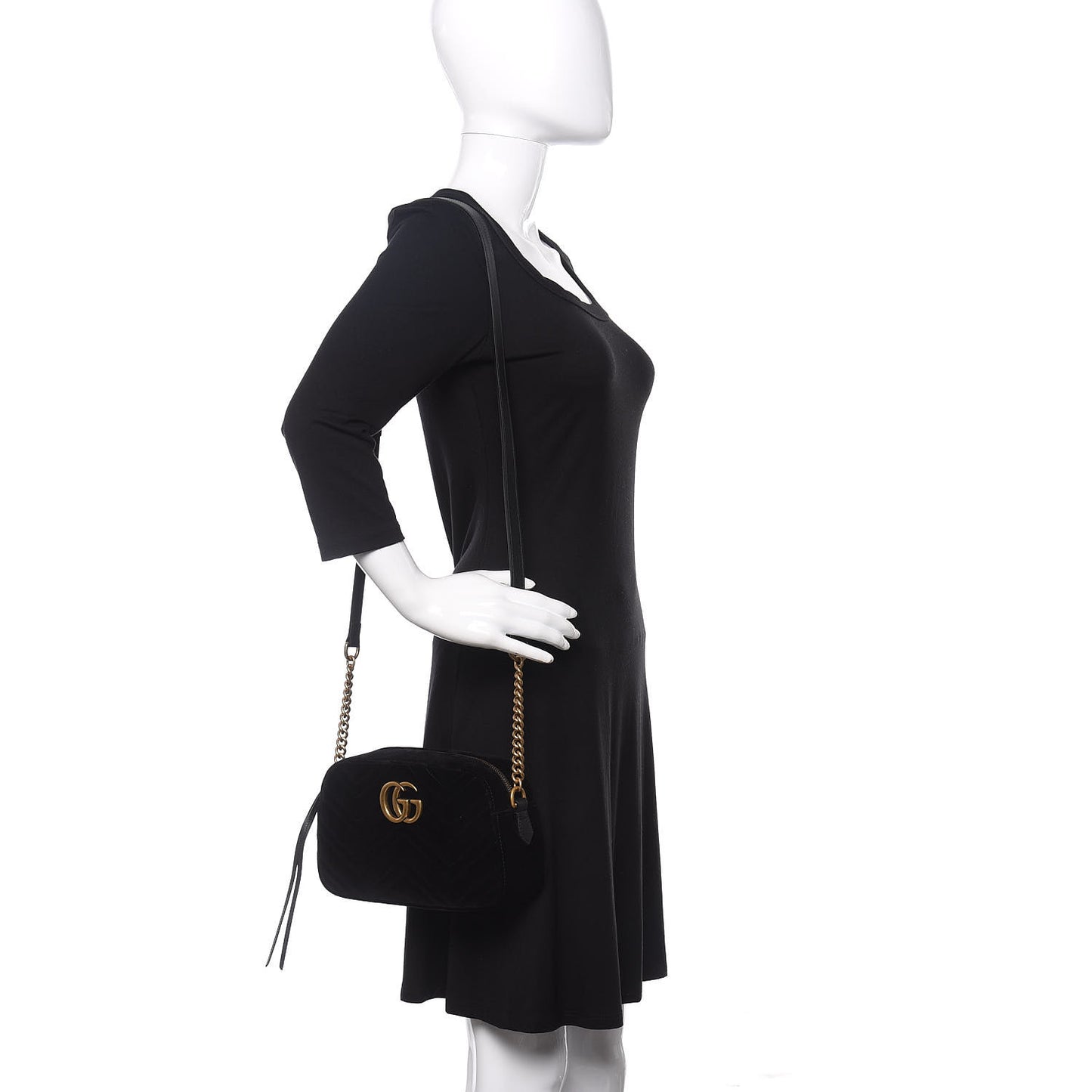 Velvet Matelasse Small GG Marmont Chain Shoulder Bag Black