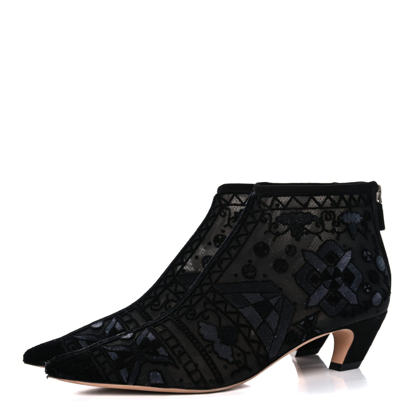 Embroidered Mesh Ankle Boot 38 Black