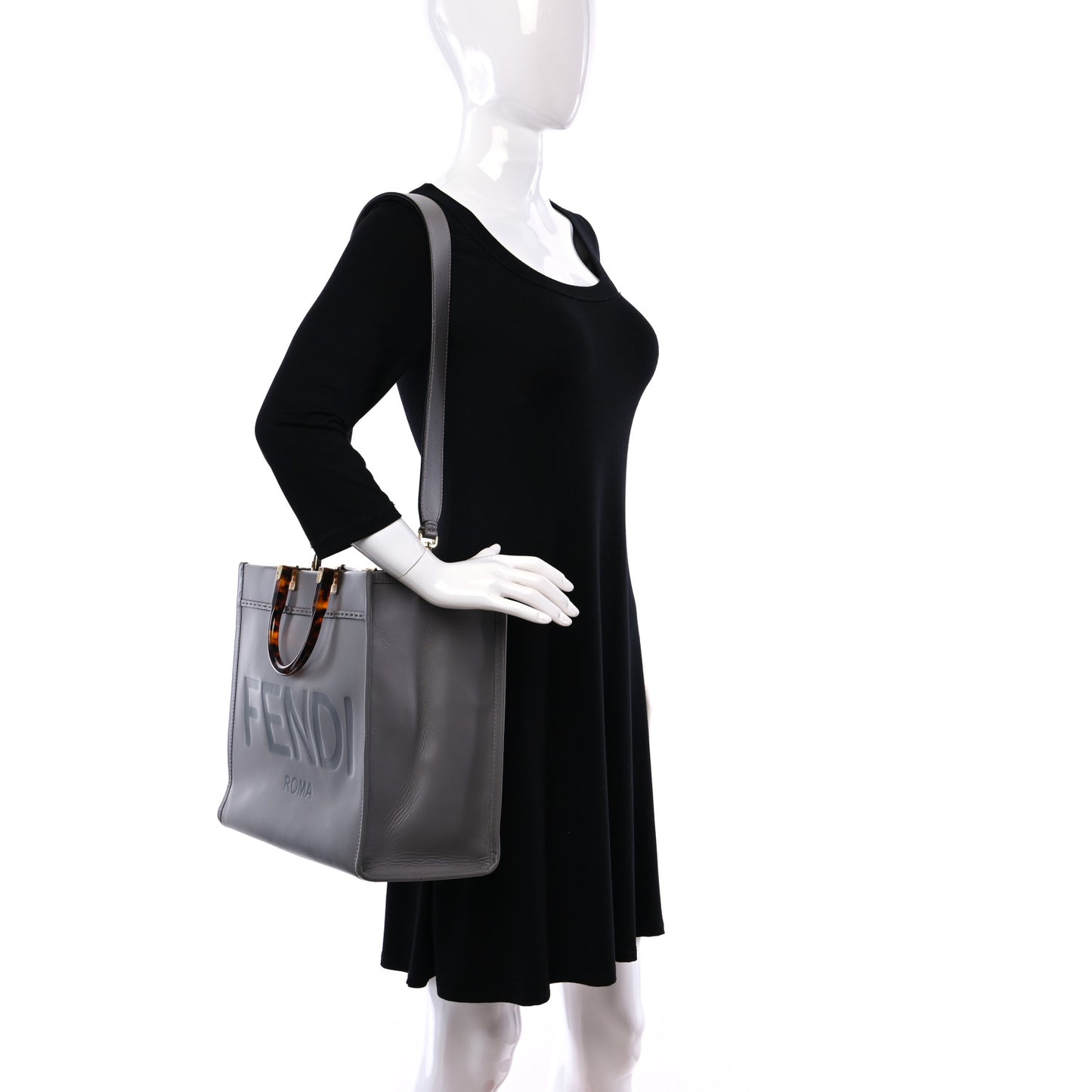 Vitello King Plexiglass Logo Embossed Medium Fendi Sunshine Shopper Tote Moon