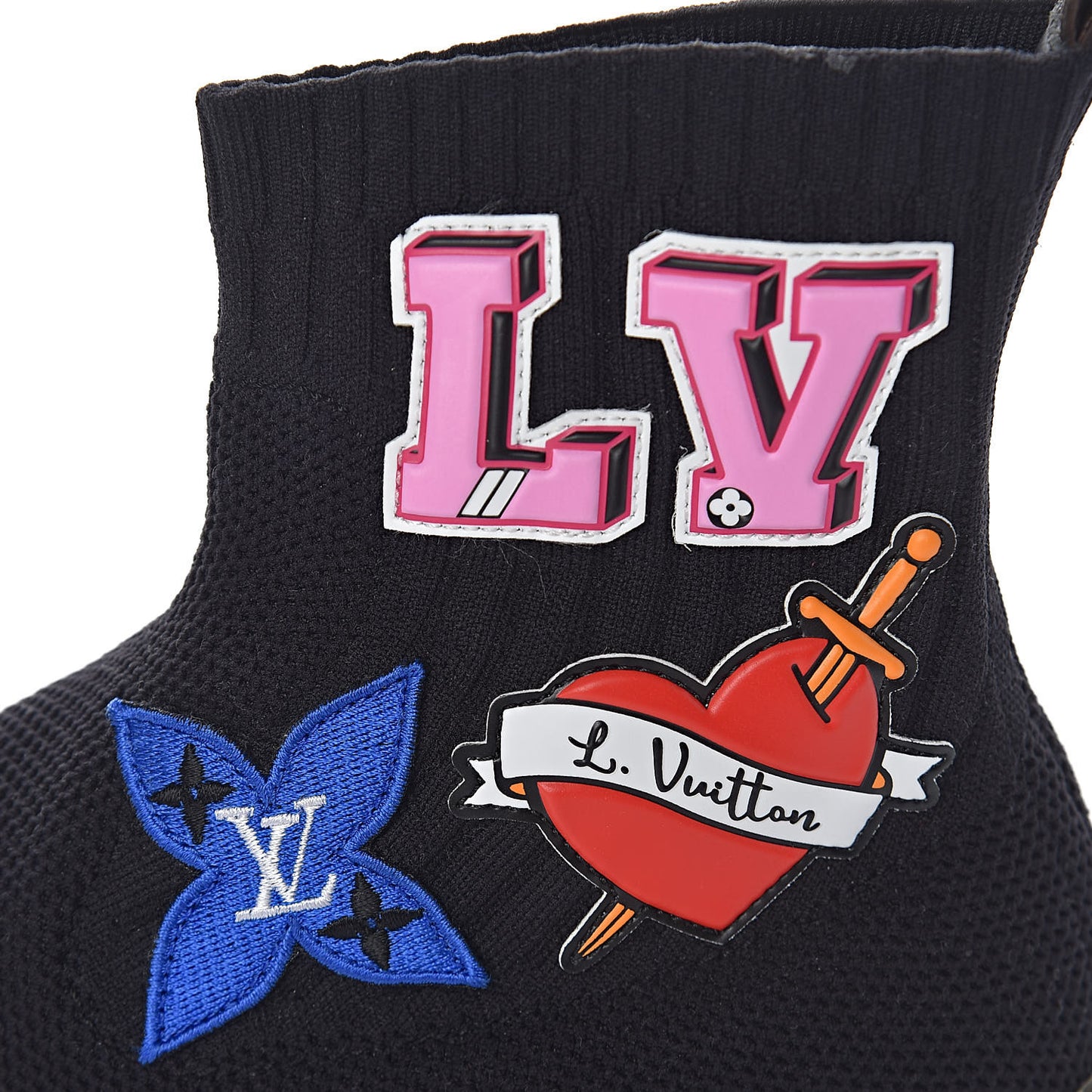 Stretch Fabric LV Black Heart Sock Sneaker 36.5 Black