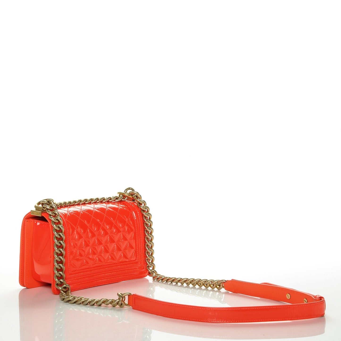 Patent Calfskin Quilted Small Boy Flap Orange