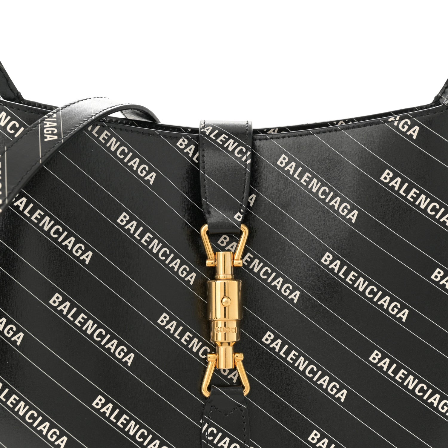 Gucci X BALENCIAGA Calfskin Logo Print Medium Jackie 1961 Hobo Black 8 of 12