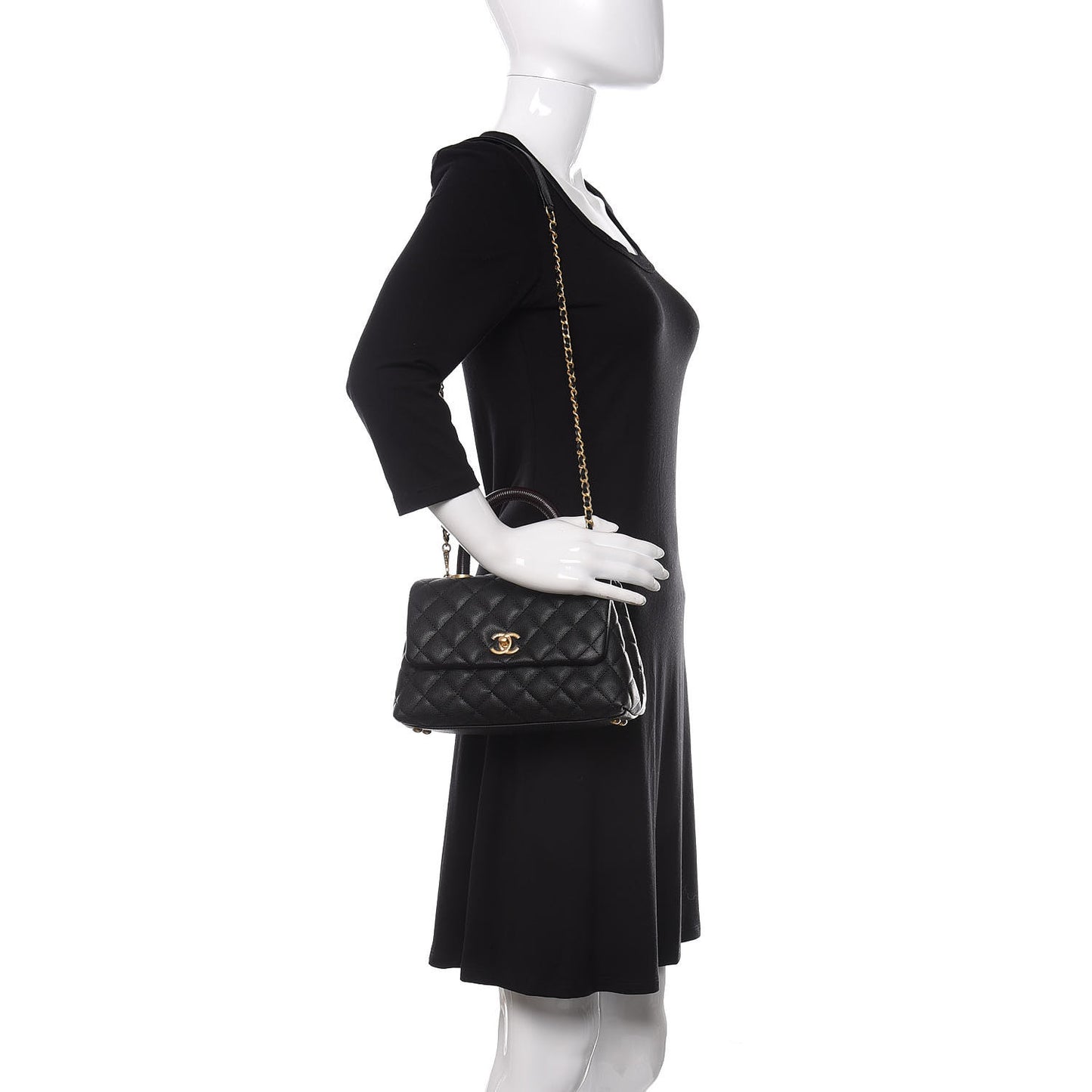 Caviar Lizard Embossed Quilted Mini Coco Handle Flap Black