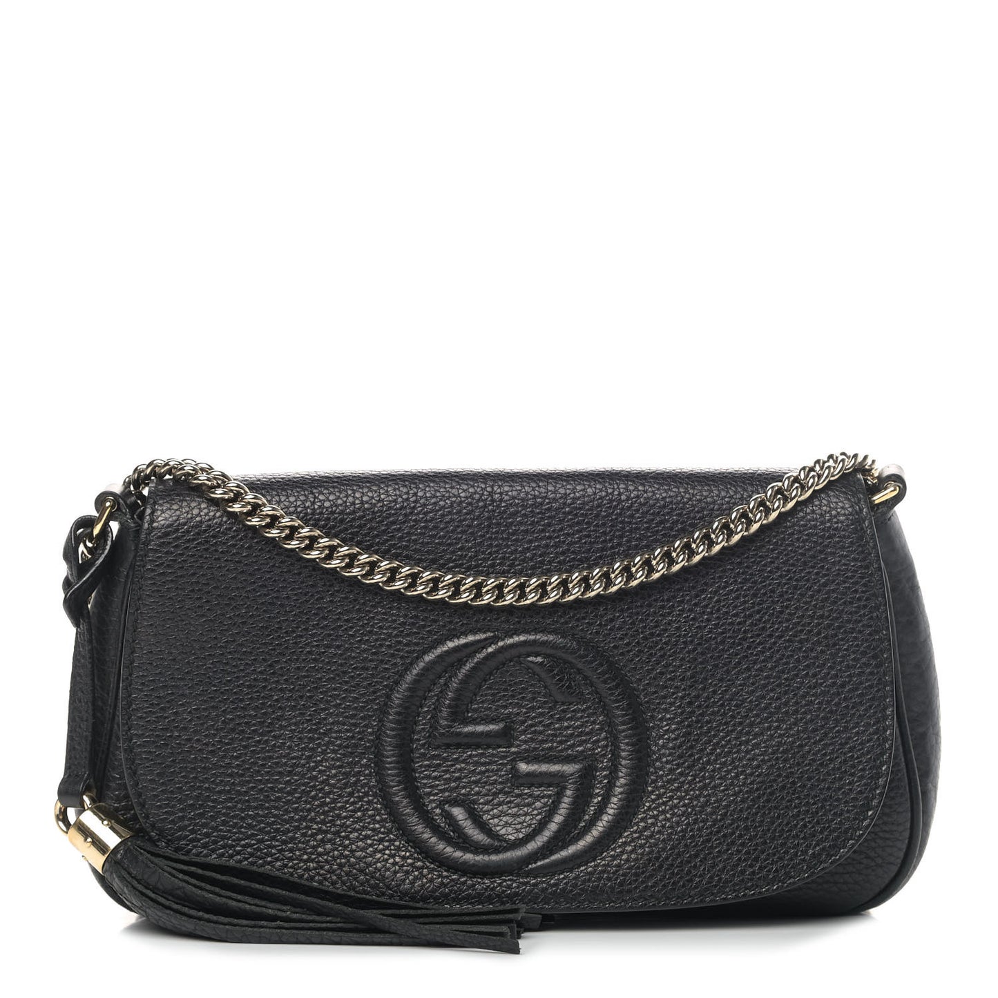 Pebbled Calfskin Medium Soho Flap Crossbody Black