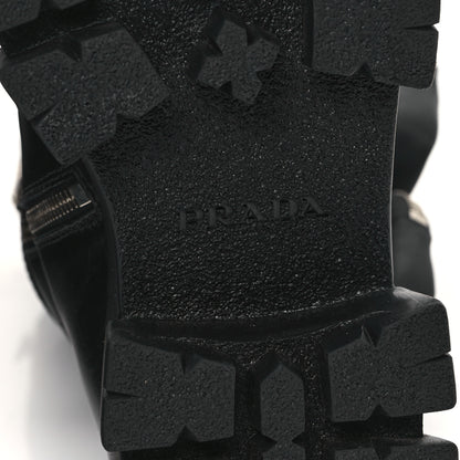 Prada Spazzolato Rois Re-Nylon Metal Triangle Logo Monolith Pouch Pocket 55mm Tall Combat Boots 40 Black 6 of 9