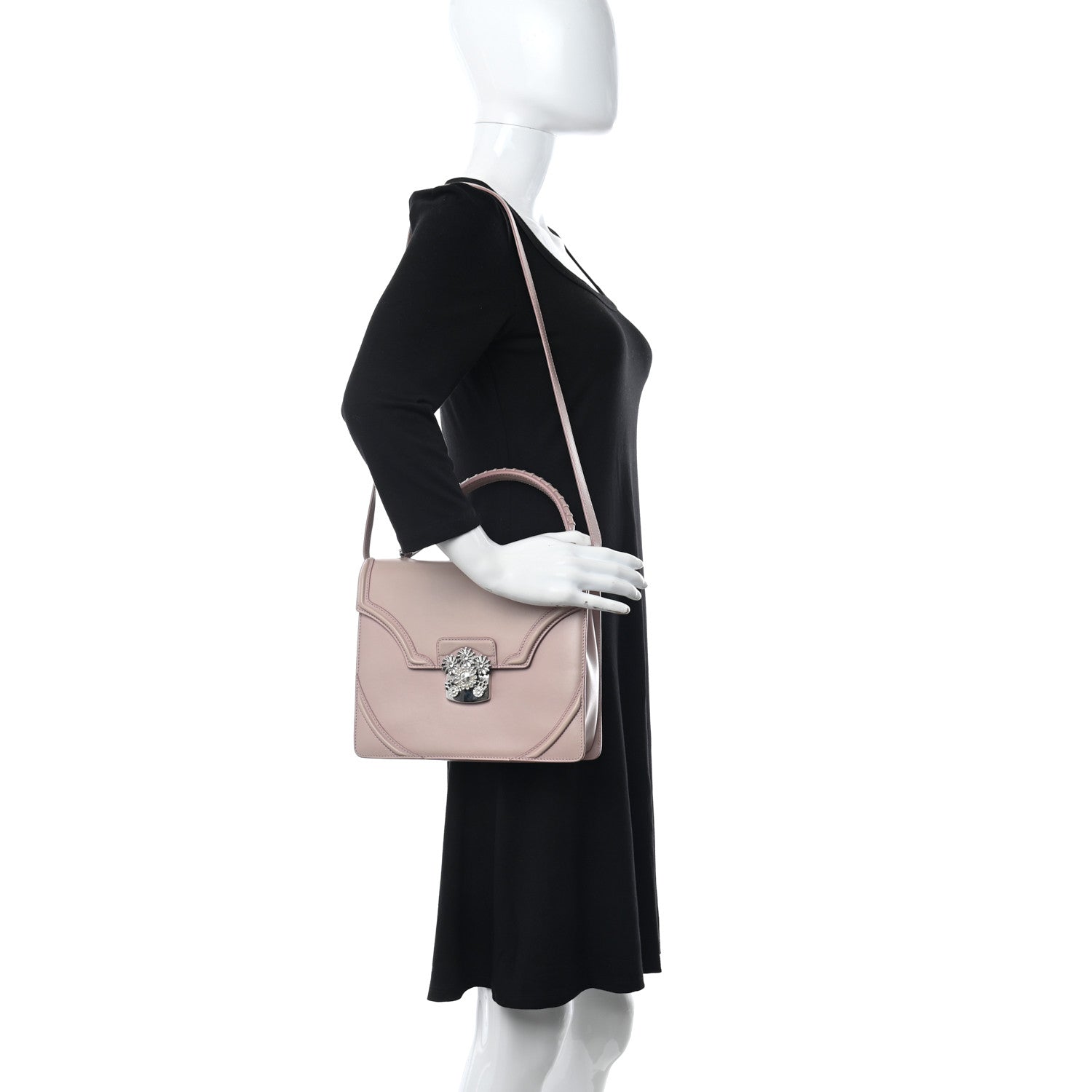 Alexander McQueen Calfskin Crystal Chain Flower Satchel Pink 2 of 12