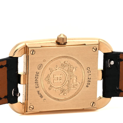 Hermes 18K Yellow Gold Alligator Diamond Mother of Pearl 23mm Cape Cod Quartz Watch Noir 4 of 5