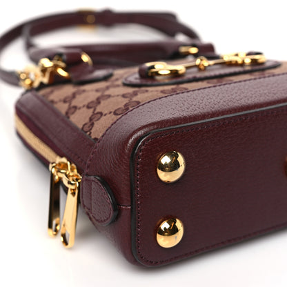 Gucci Monogram Textured Dollar Calfskin Mini Horsebit 1955 Top Handle Bag Sahara Rubino Chardonnay 8 of 9