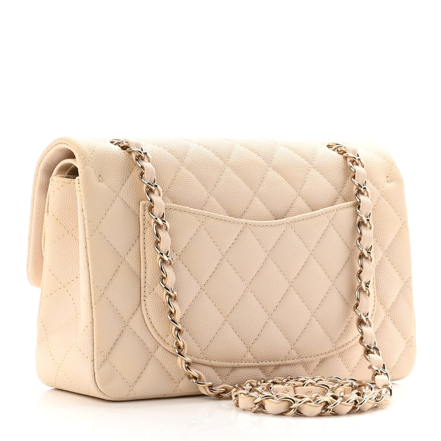 Caviar Quilted Small Double Flap Beige