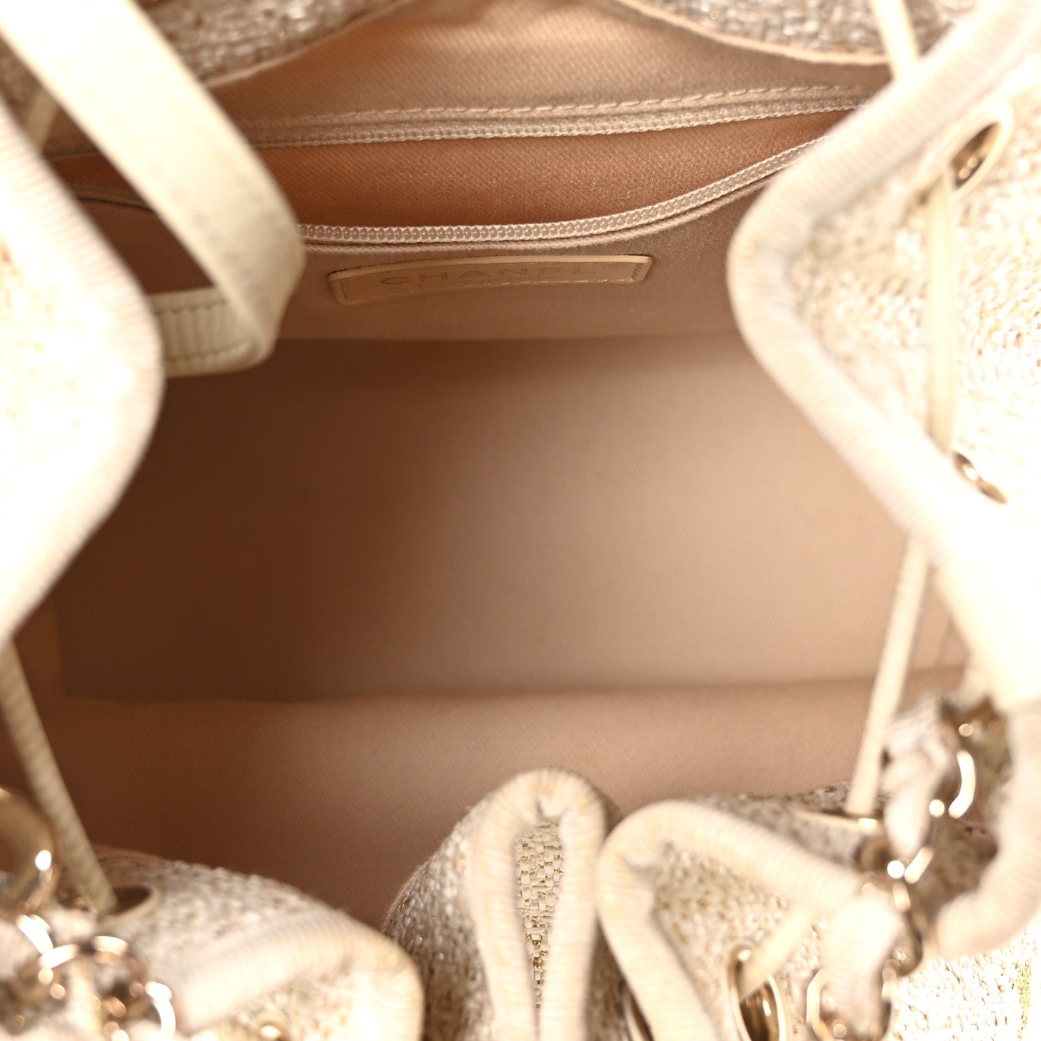 Chanel Lurex Boucle Deauville Drawstring Bucket Bag Ivory 5 of 10