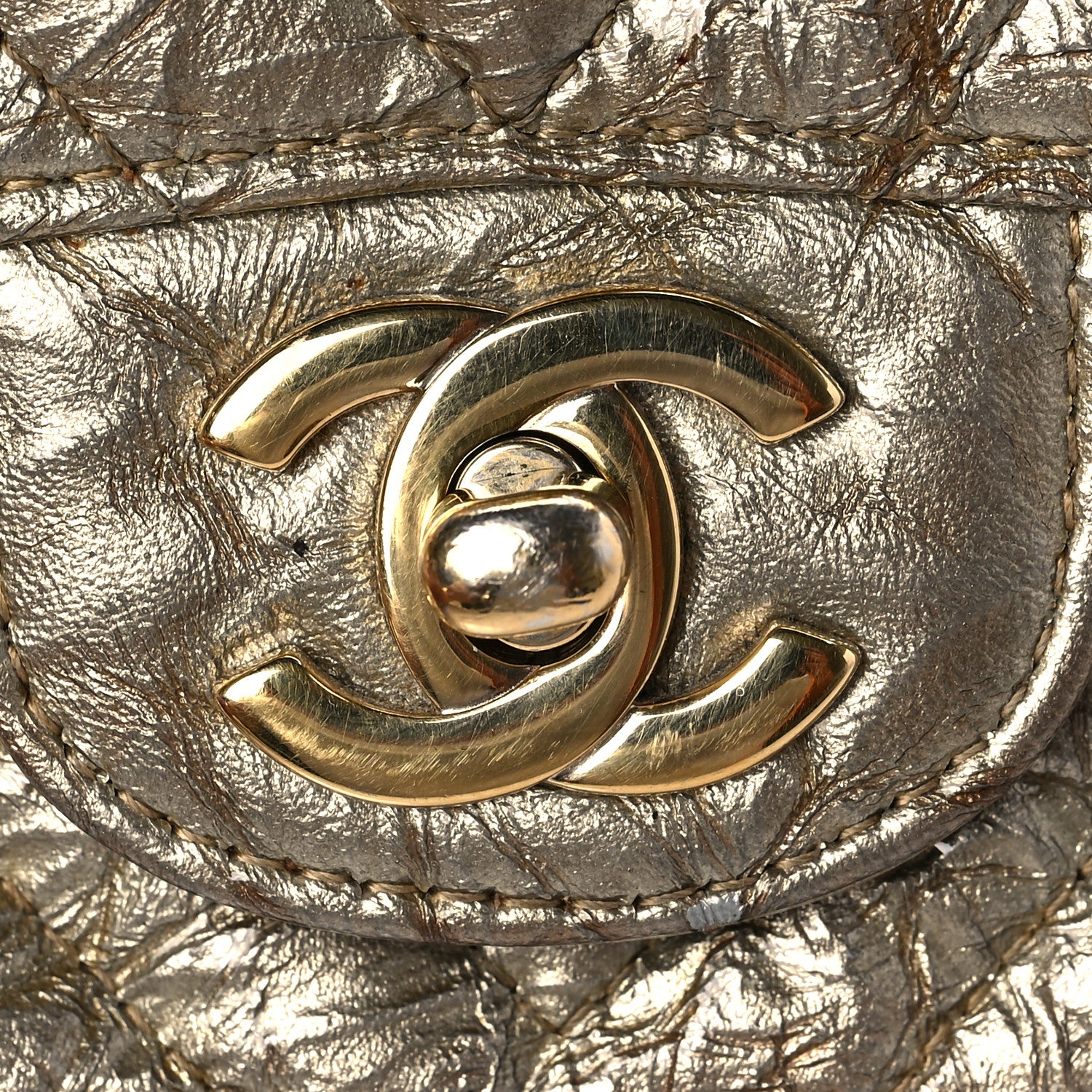 Chanel Patent Metallic Crumpled Calfskin Chevron Quilted Mini Square Flap Gold 7 of 8