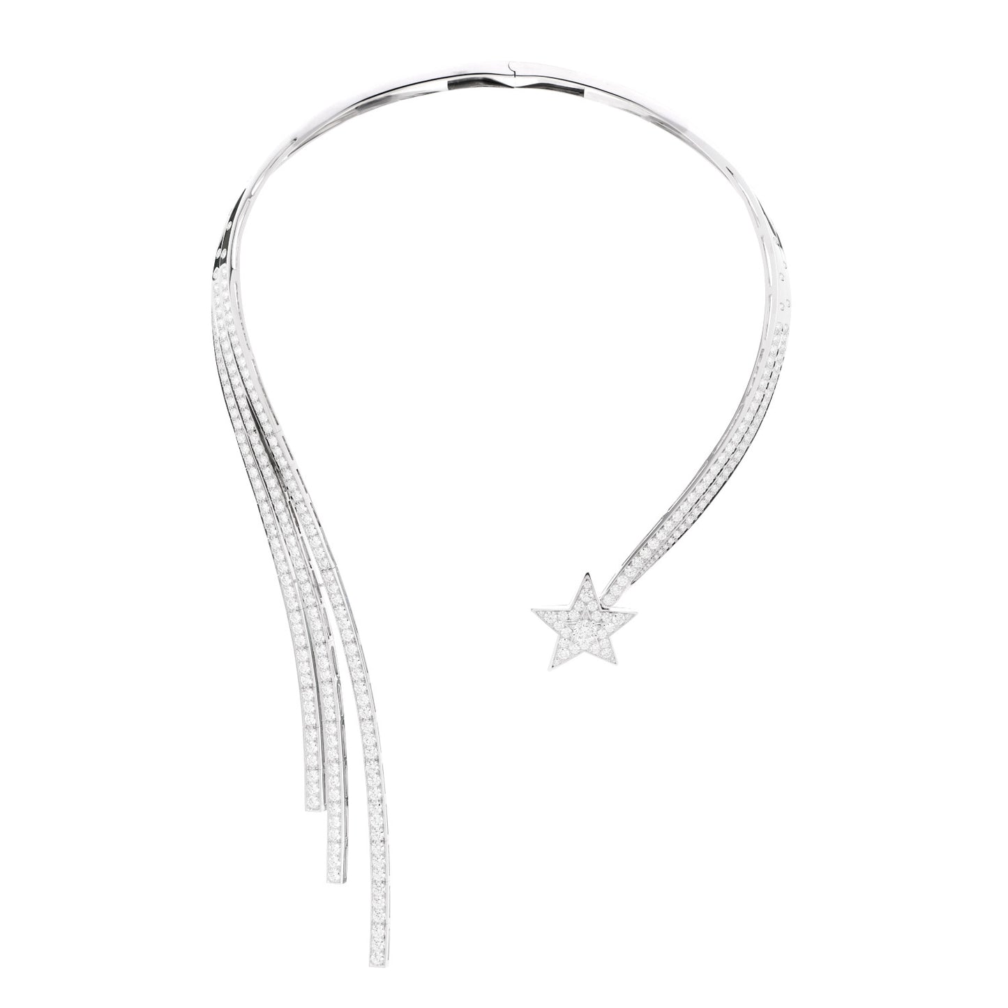 18K White Gold Diamond Fil de Comete Collar Necklace