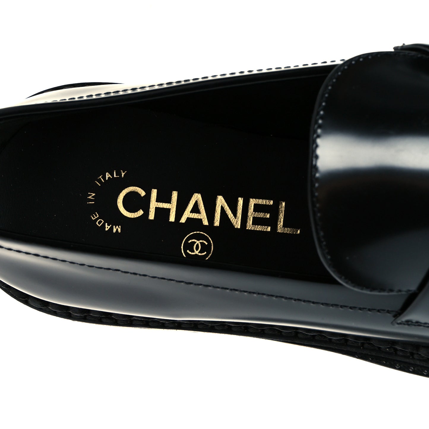 Shiny Calfskin Pearl CC Loafers 39.5 Black