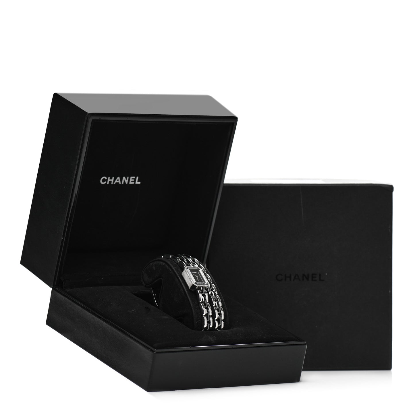 Stainless Steel Ceramic Diamond Bezel 16mm Premiere Triple Row Quartz Watch Black