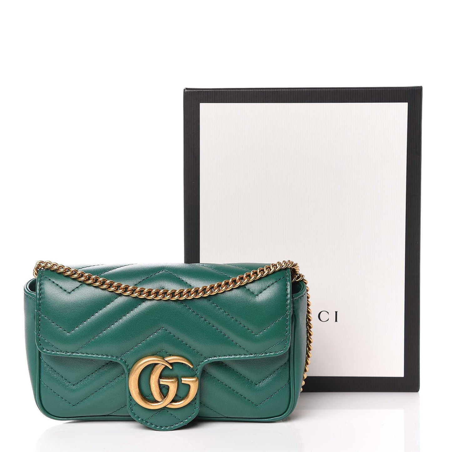 Calfskin Matelasse Super Mini GG Marmont Shoulder Bag Emerald Green