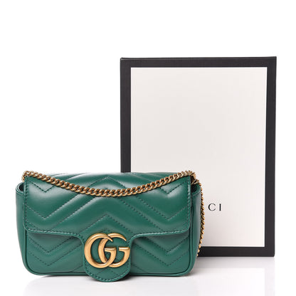Gucci Calfskin Matelasse Super Mini GG Marmont Shoulder Bag Emerald Green 11 of 11