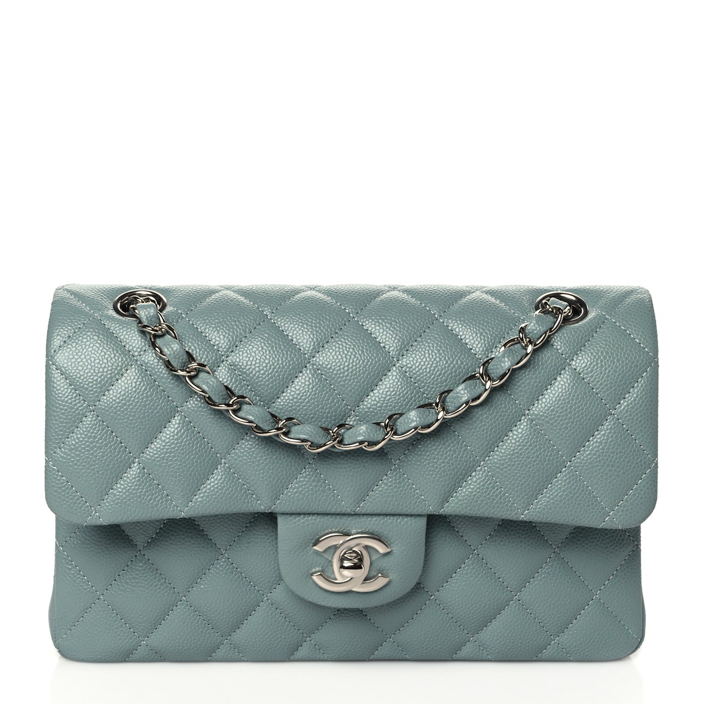 Caviar Quilted Small Double Flap Light Blue