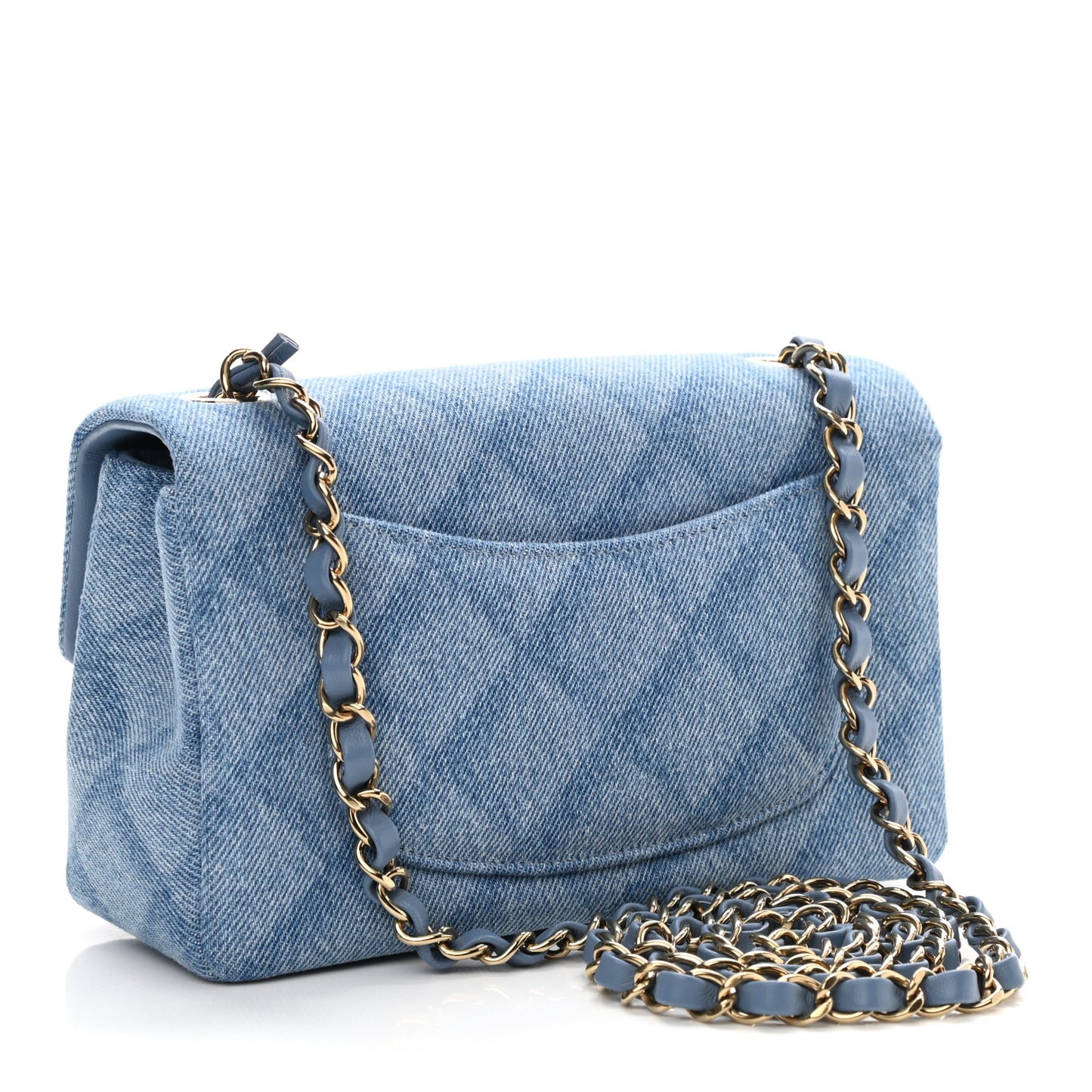 Printed Denim Quilted Mini Rectangular Flap Light Blue