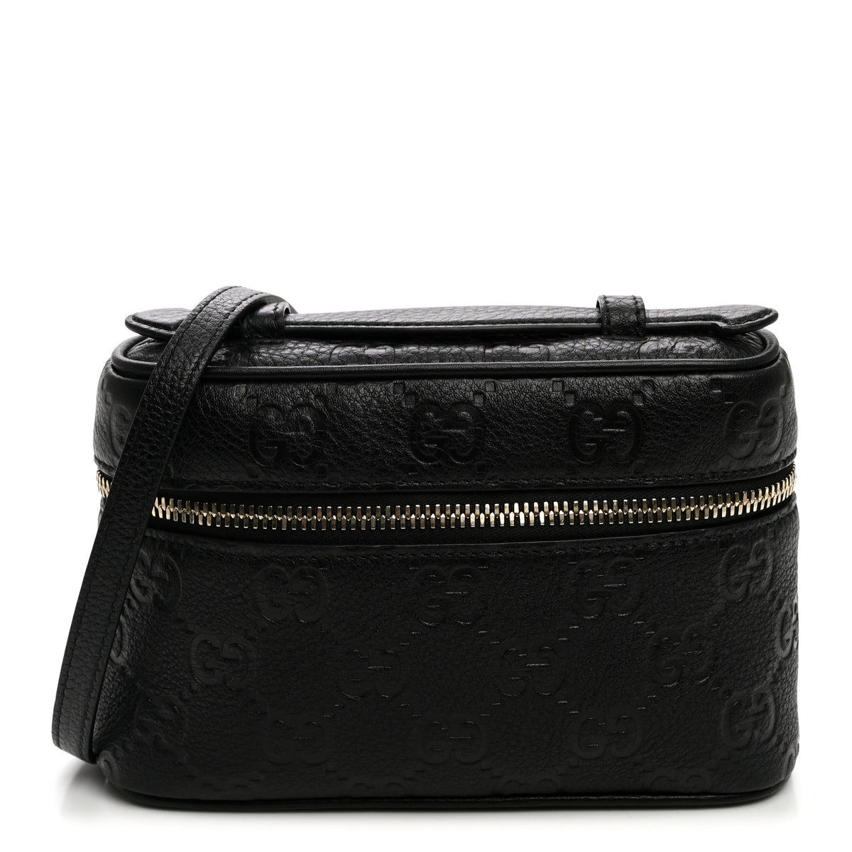 GG Calfskin Embossed Emblem Super MIni Crossbody Bag Black