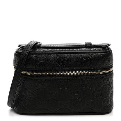 Gucci GG Calfskin Embossed Emblem Super MIni Crossbody Bag Black 1 of 9