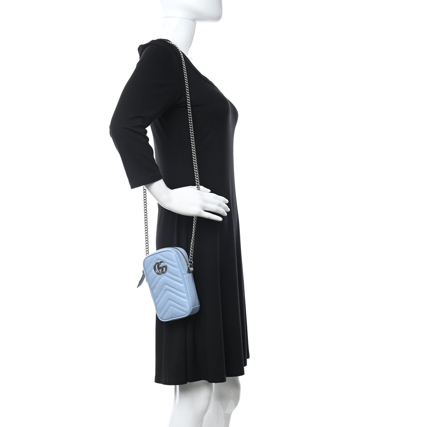 Gucci Calfskin Matelasse Mini GG Marmont Crossbody Bag Porcelain Light Blue 2 of 10