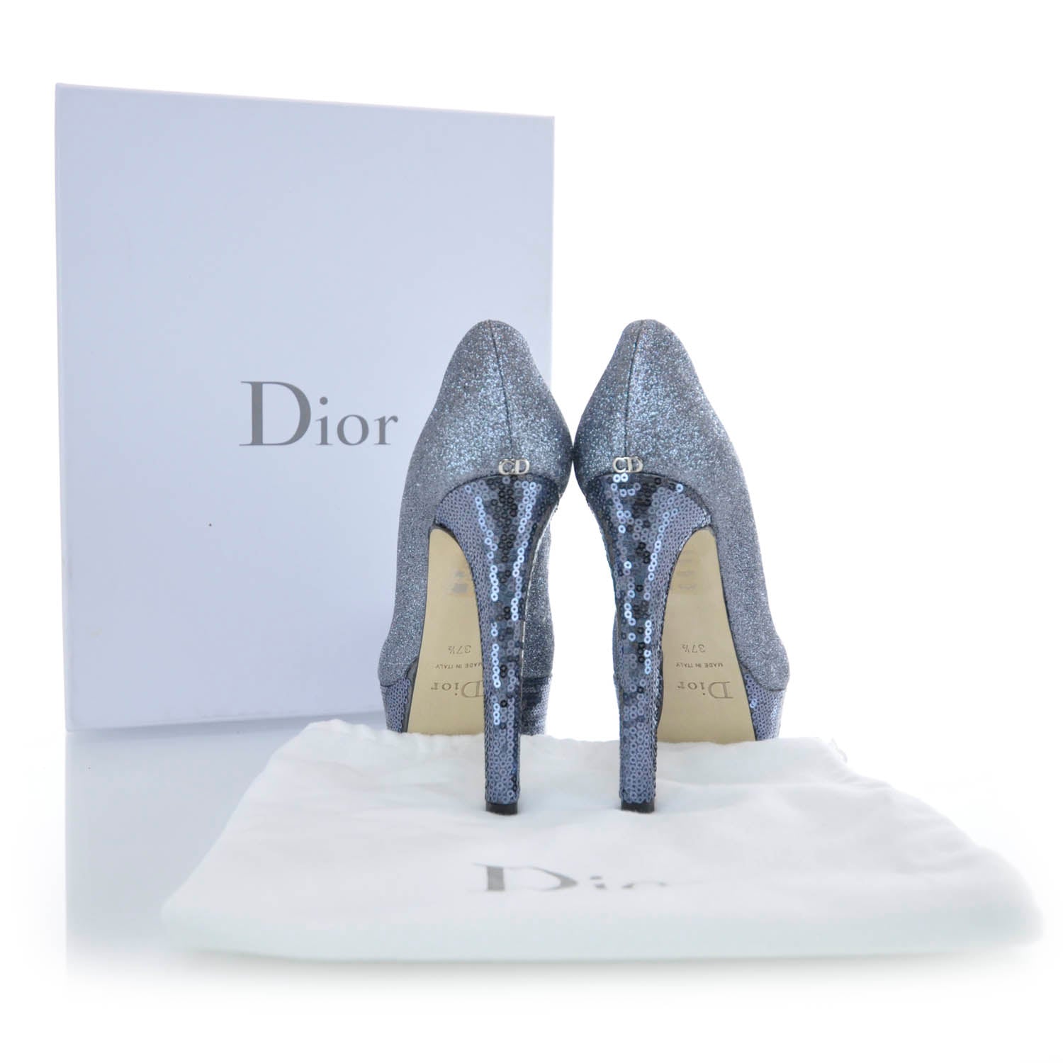 Christian Dior Glitter Sequin Miss Dior Peep Toe Pumps 37.5 2 of 7