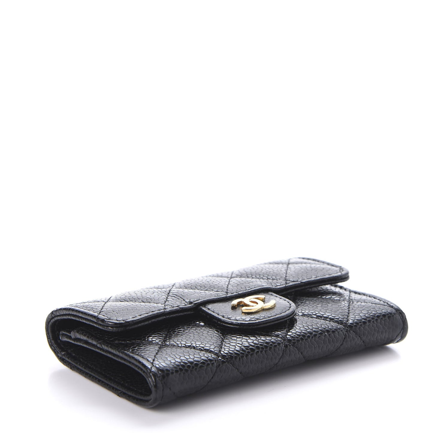 Caviar Quilted Flap Card Holder Wallet Black