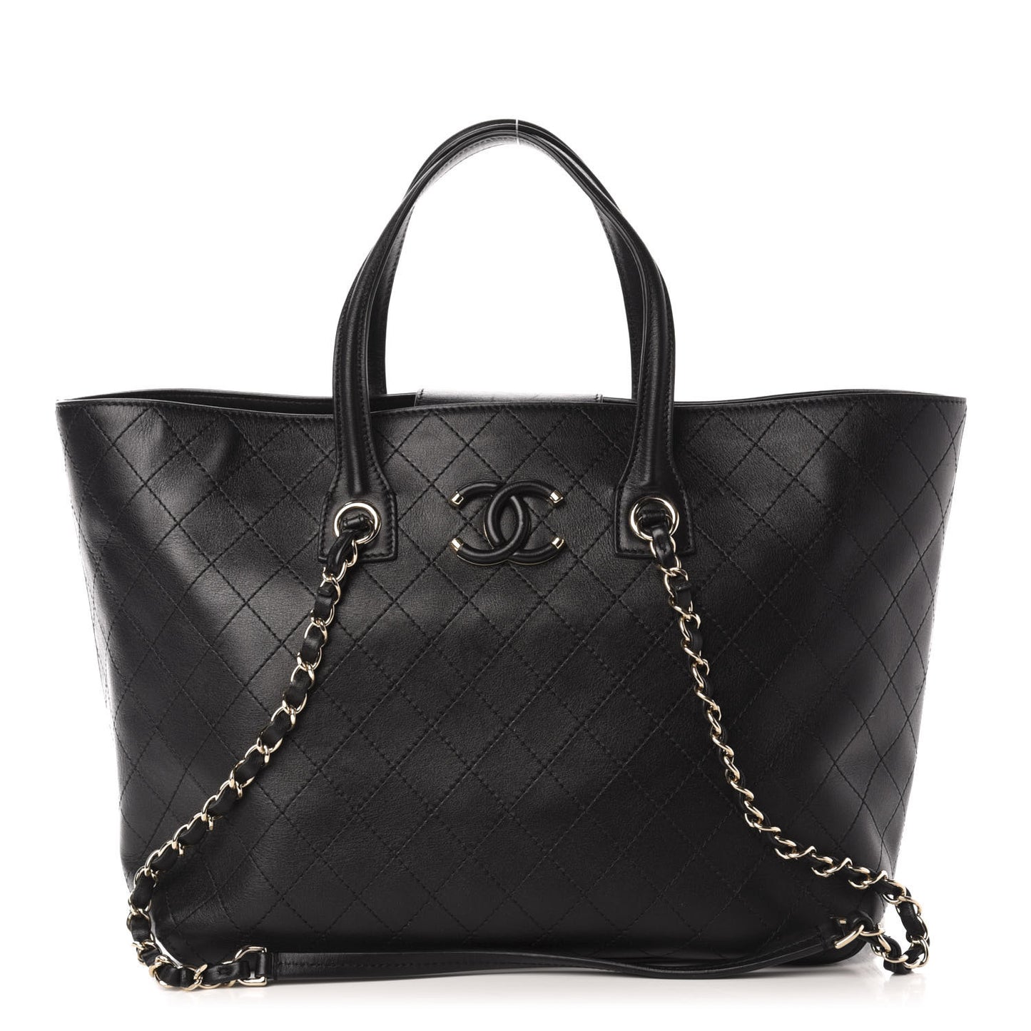 Calfskin Stitched Shopping Tote Black