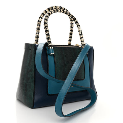 Bulgari Nappa Karung Serpenti Medium Top Handle Tote Blue Green Multicolor 3 of 9