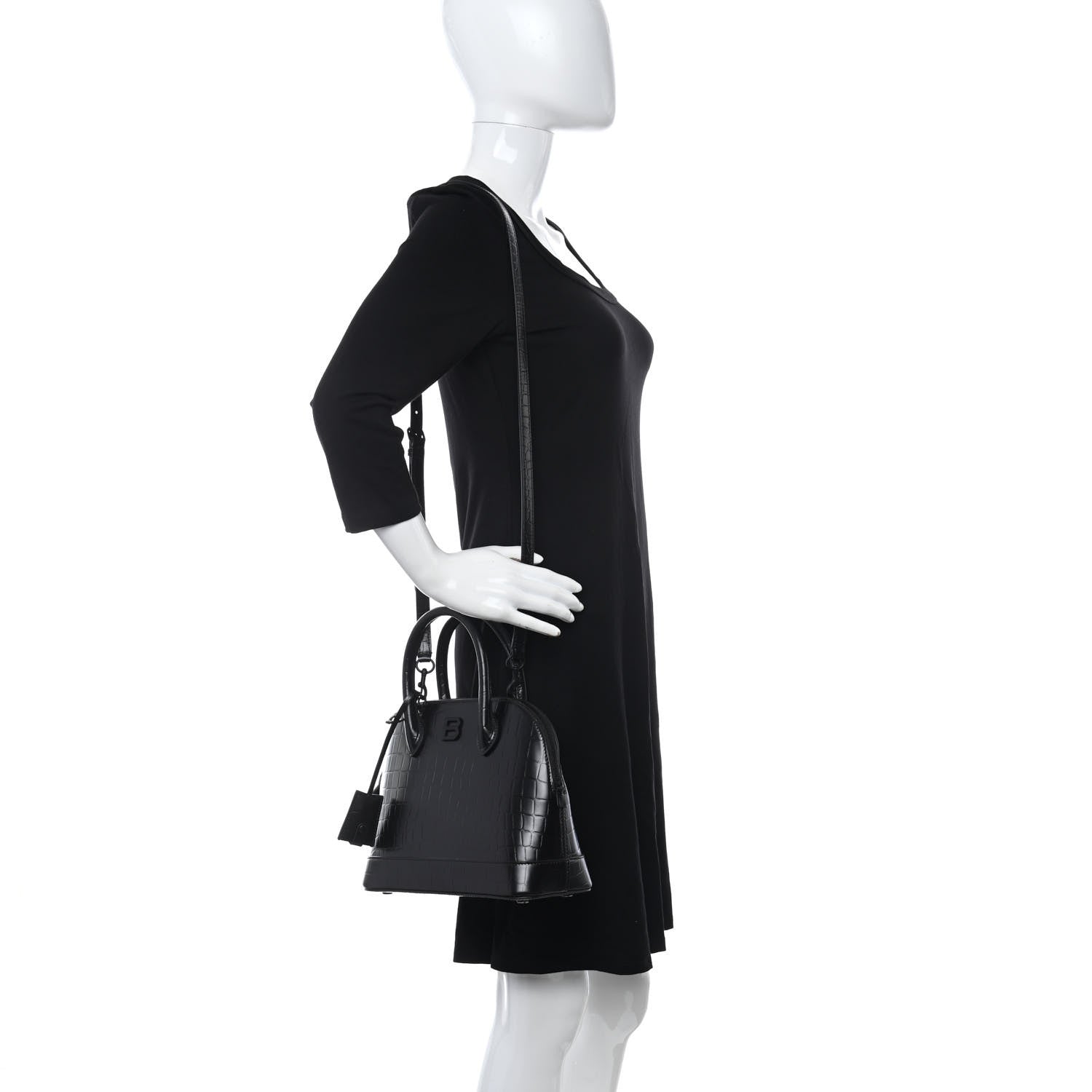 Balenciaga Calfskin Crocodile Embossed S Rivet Ville Top Handle Bag Black 2 of 11