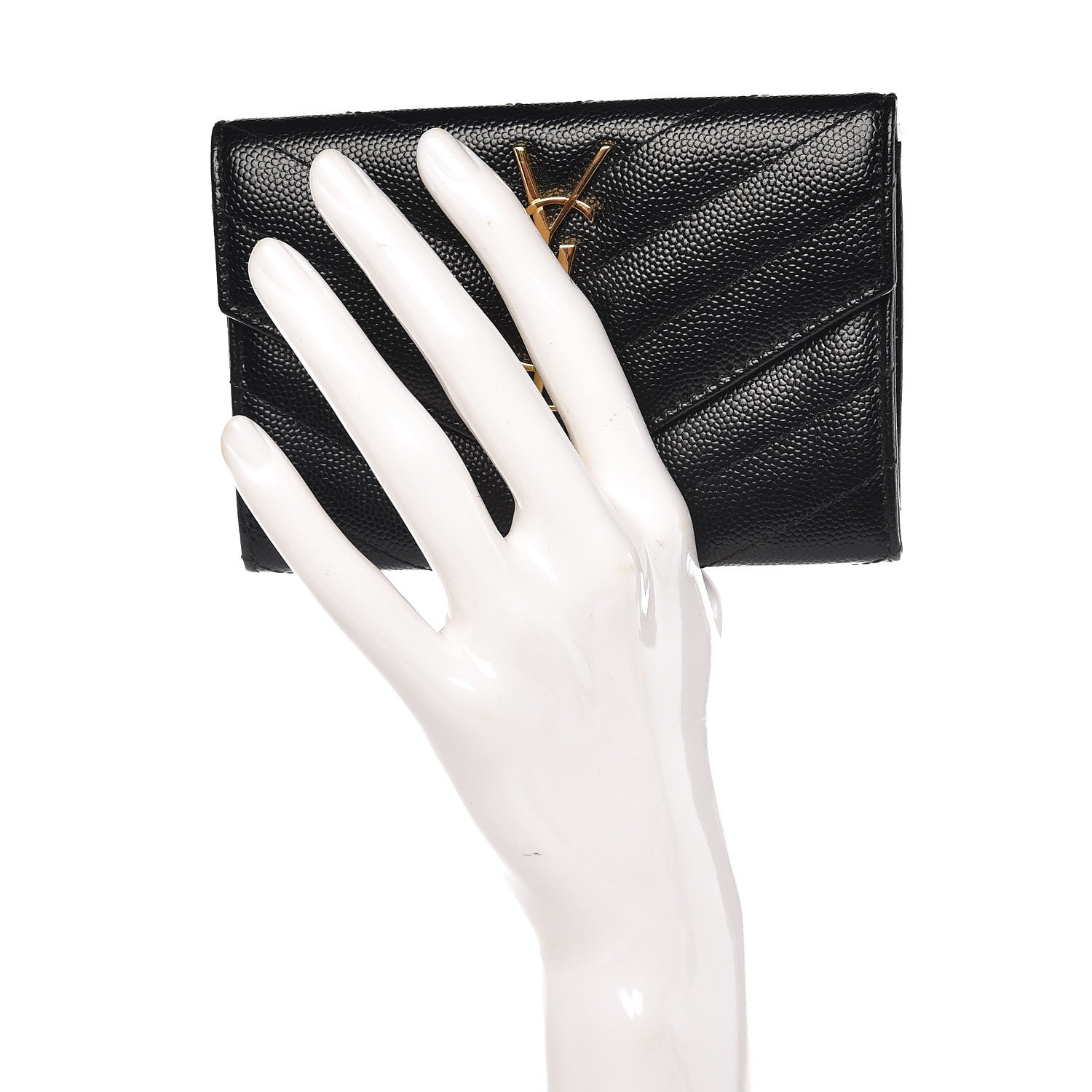 Saint Laurent Grain De Poudre Matelasse Chevron Small Monogram Envelope Wallet Black 2 of 8