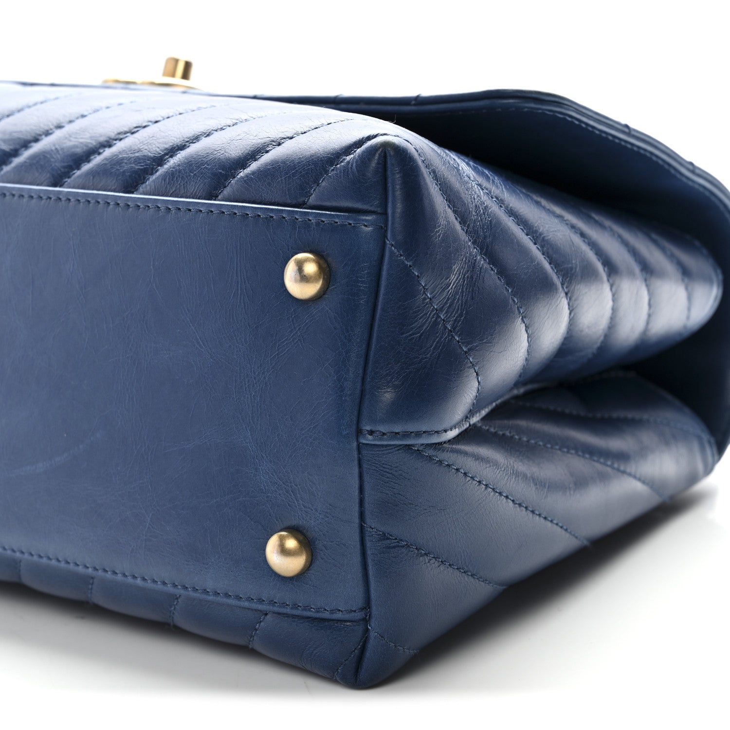 Chanel Aged Calfskin Chevron Quilted Small Coco Handle Flap Blue 10 of 12