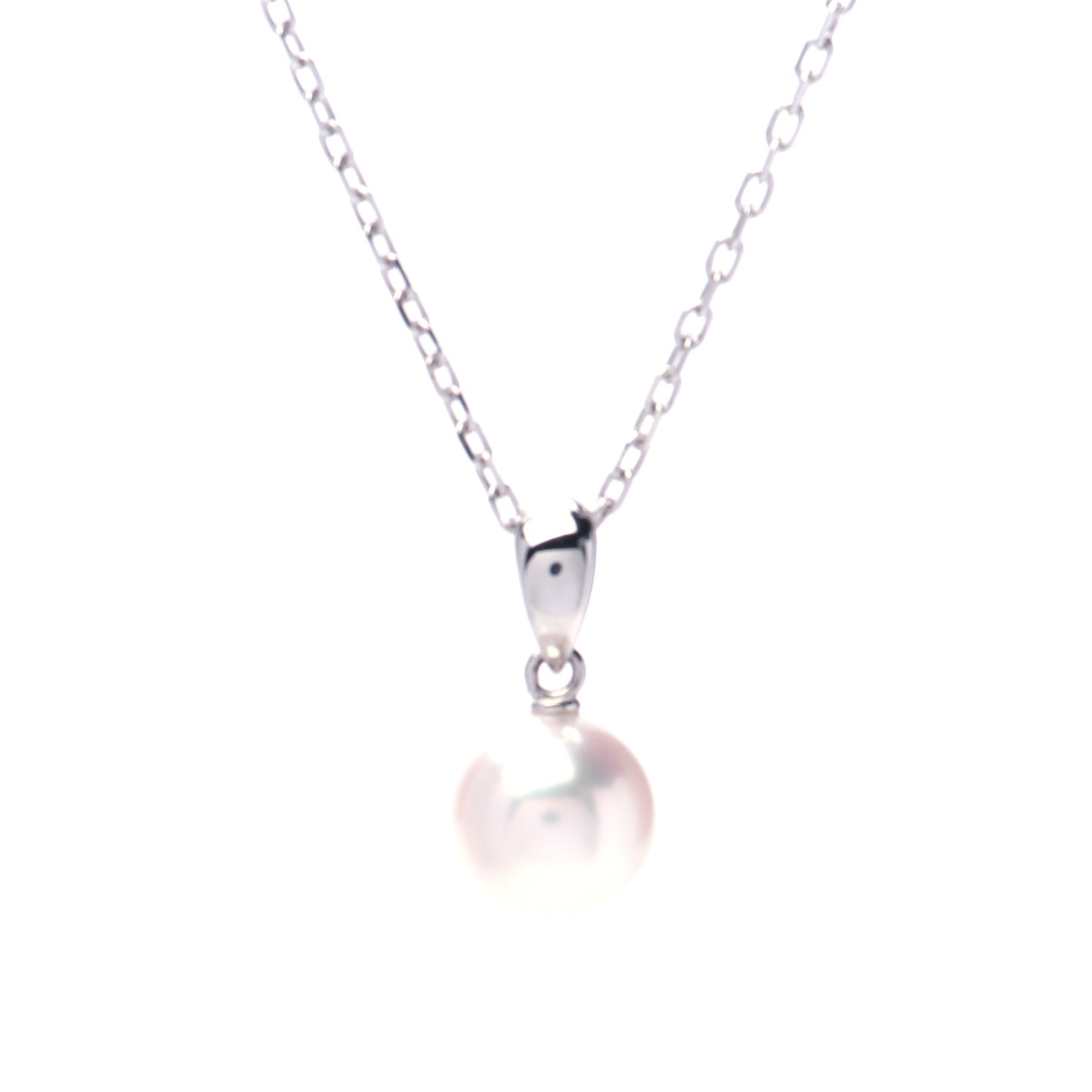 18K White Gold Akoya Pearl 7.5mm Drop Pendant Necklace