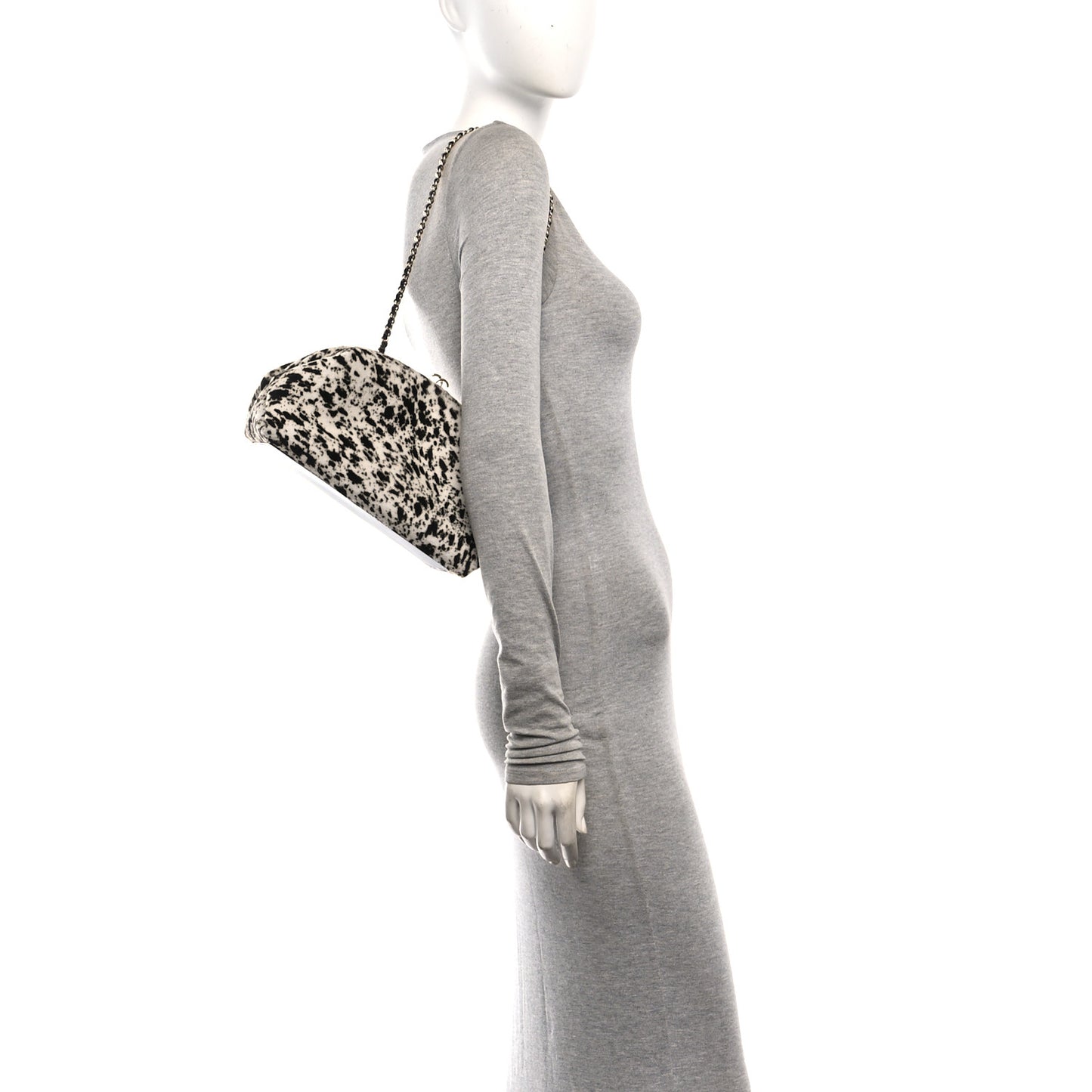 Lambskin Pony Hair Printed Clutch With Chain Black White