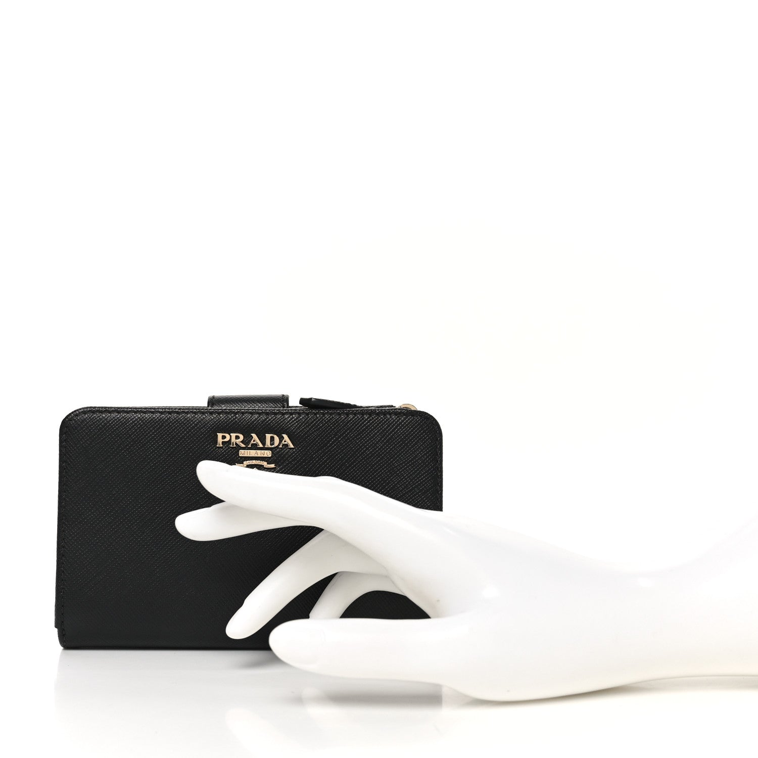 Prada Saffiano Metal Compact Wallet Black 2 of 6