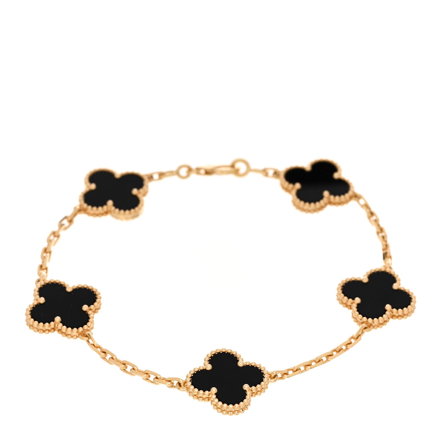 Van Cleef & Arpels 18K Yellow Gold Black Onyx 5 Motifs Vintage Alhambra Bracelet 1 of 4