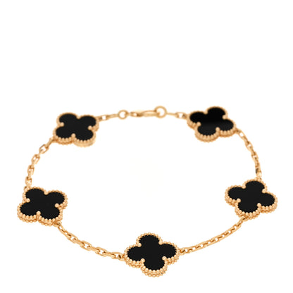 Van Cleef & Arpels 18K Yellow Gold Black Onyx 5 Motifs Vintage Alhambra Bracelet 1 of 4