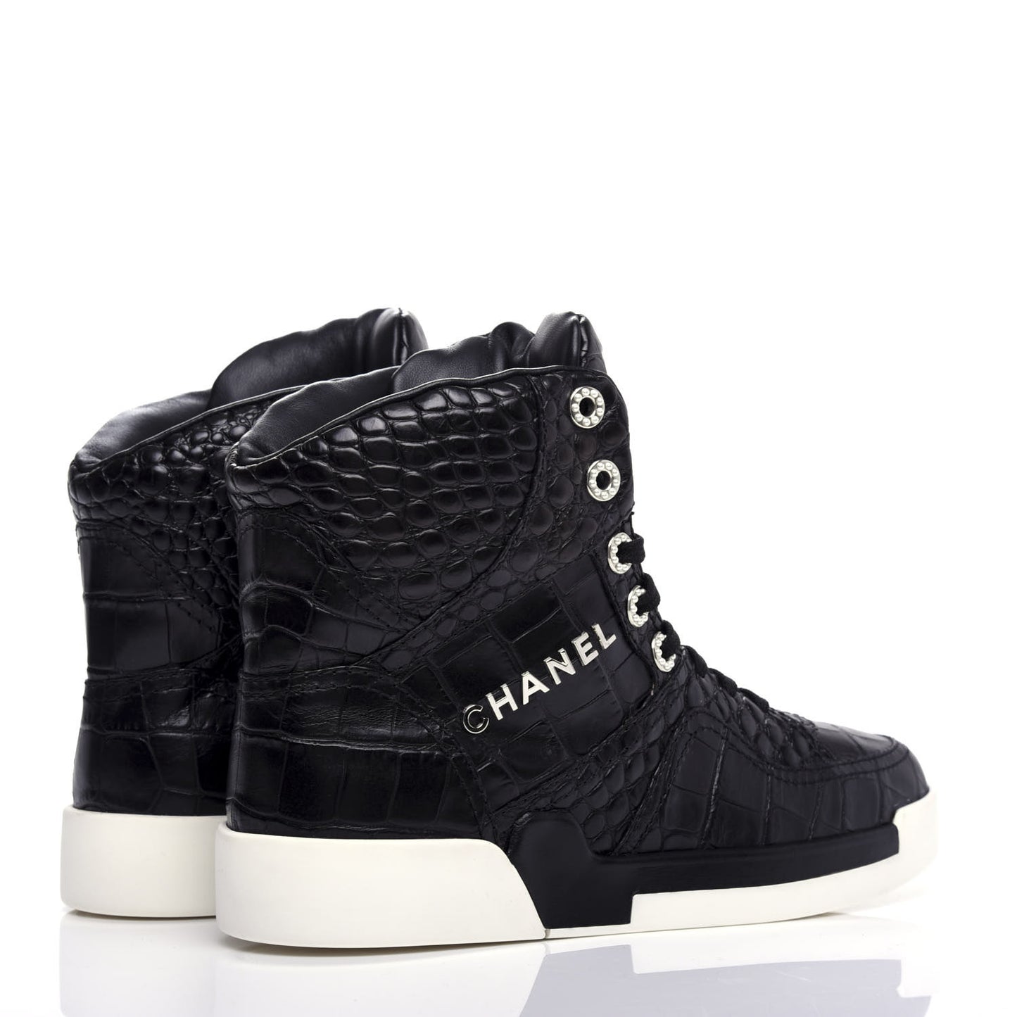 Calfskin Crocodile Embossed Cocodile High Top Sneakers 38 Black