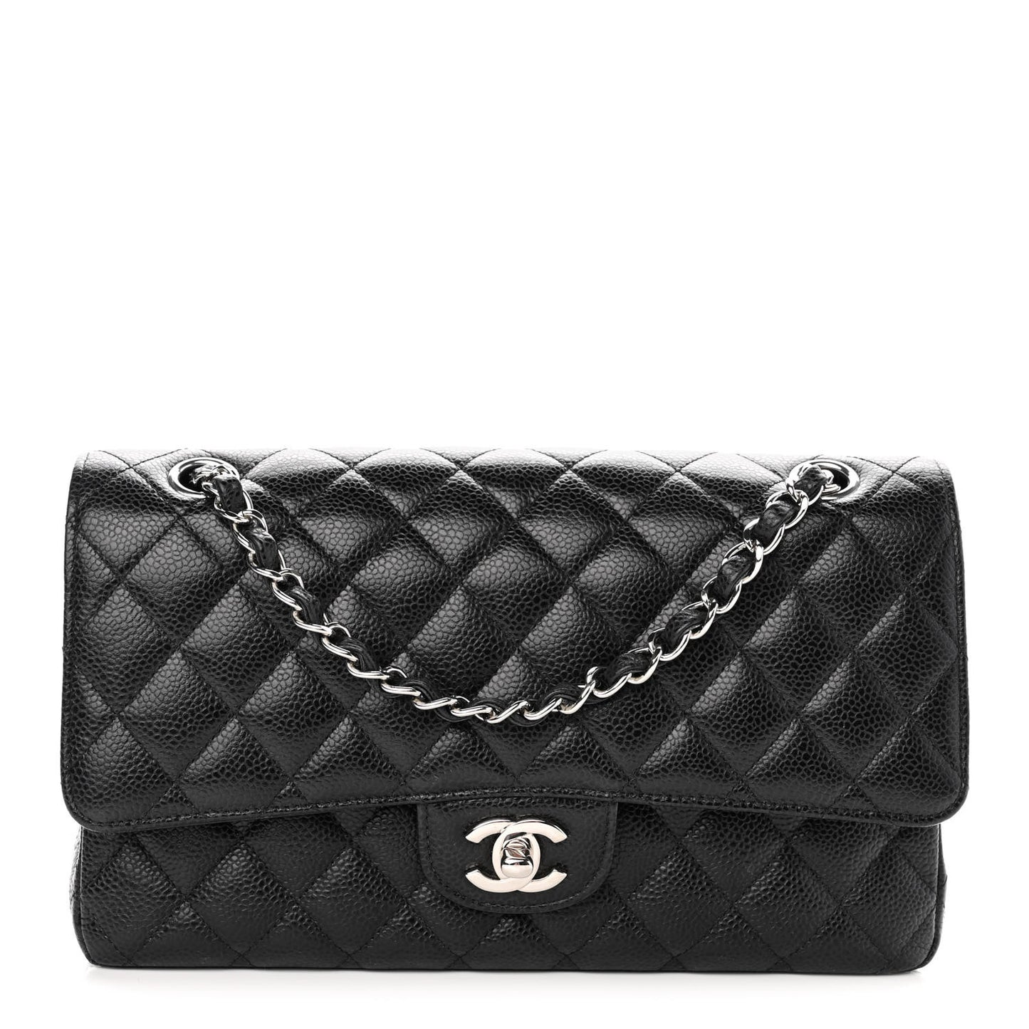 Caviar Quilted Medium Double Flap Black