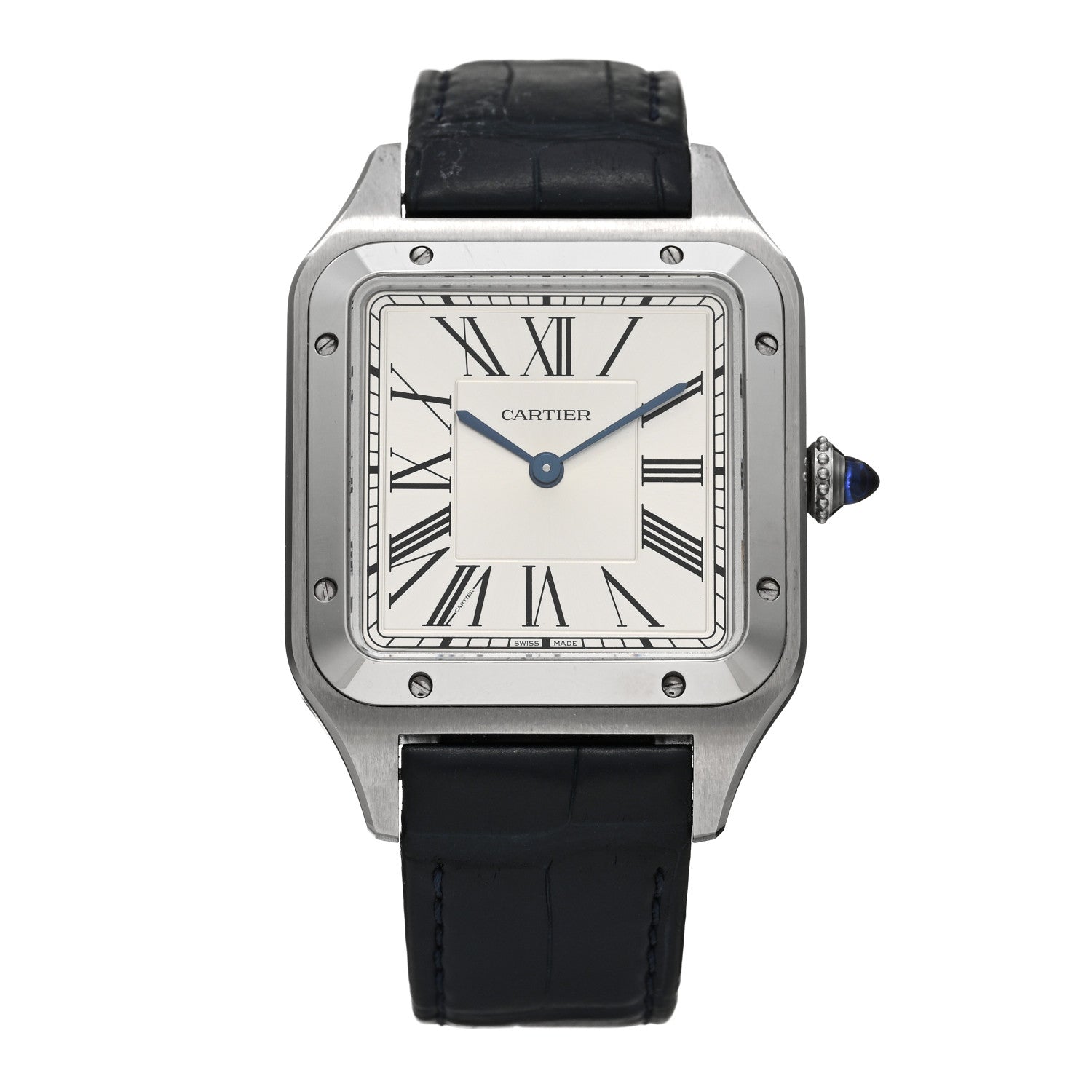 Cartier Stainless Steel Alligator 31.4mm Santos Dumont Quartz Watch Blue 1 of 4