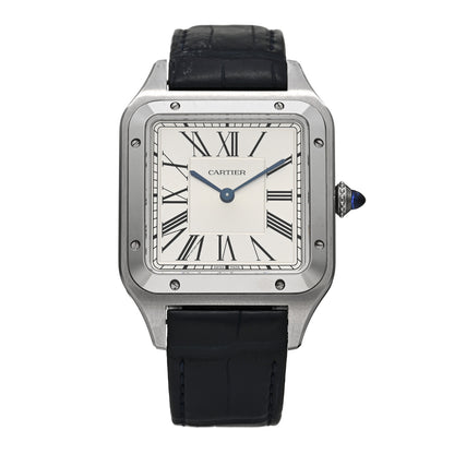 Cartier Stainless Steel Alligator 31.4mm Santos Dumont Quartz Watch Blue 1 of 4