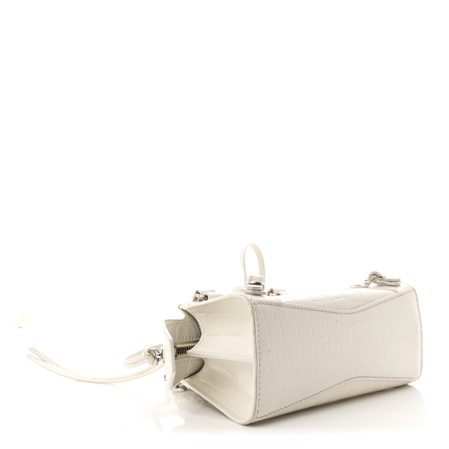 Semi Shiny Calfskin Crocodile Embossed Neo Classic Silver Hardware Nano City Crossbody White