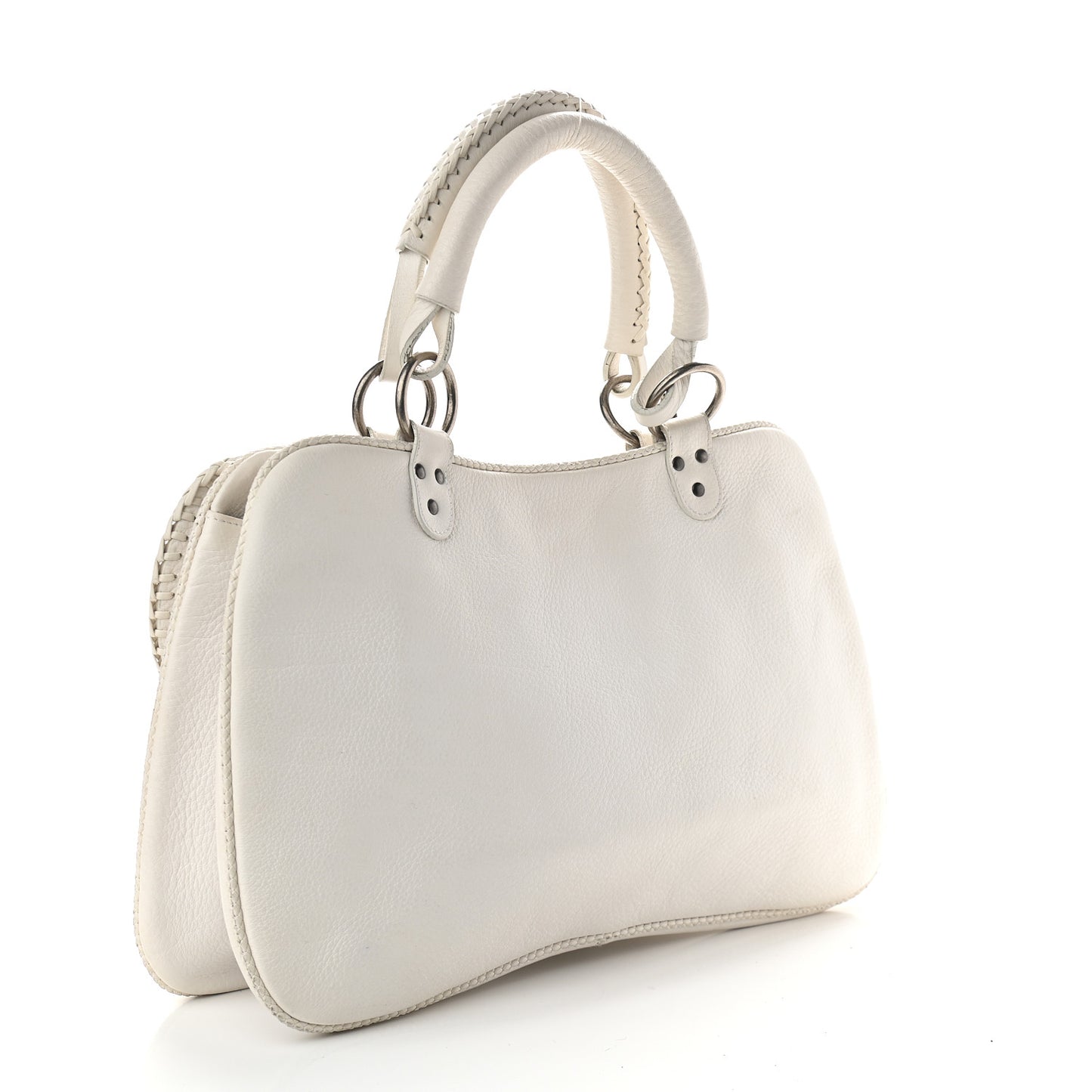 Calfskin Braided Gaucho Double Saddle Bag White