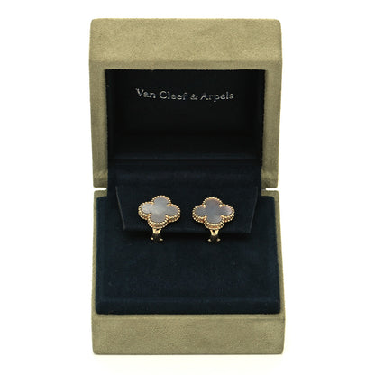 Van Cleef & Arpels 18K Yellow Gold Mother of Pearl Vintage Alhambra Earrings 5 of 5