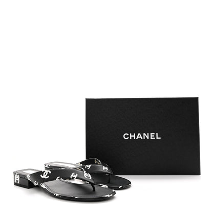 Chanel Printed Lambskin Coco Beach Thong Sandals 41 Black White 14 of 14