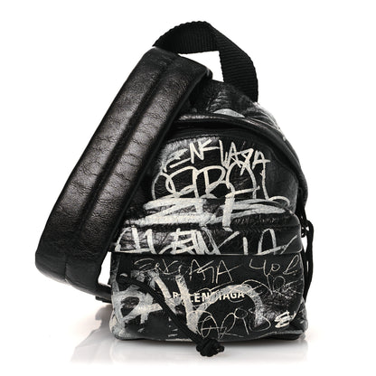 Balenciaga Agneau Arena Graffiti All Over Mini Explorer Crossbody Backpack  Black White 1 of 11
