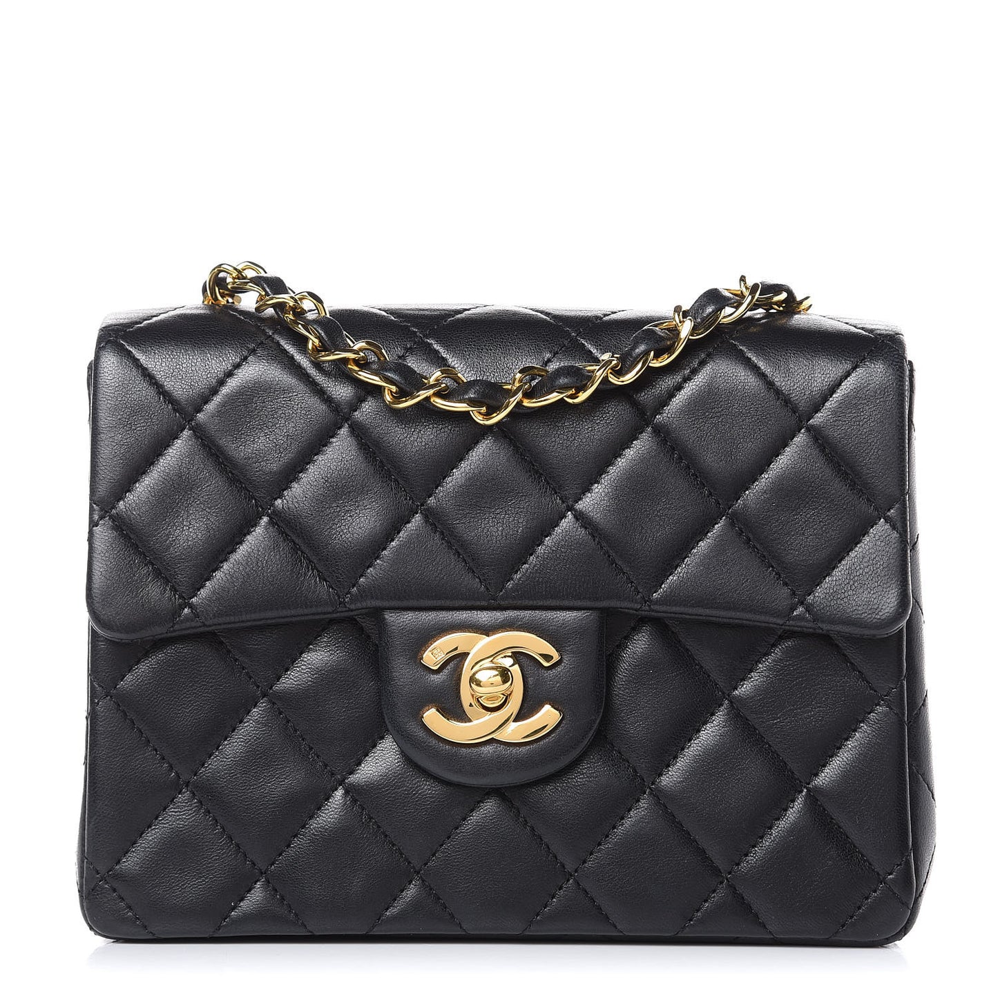 Lambskin Quilted Mini Square Flap Black