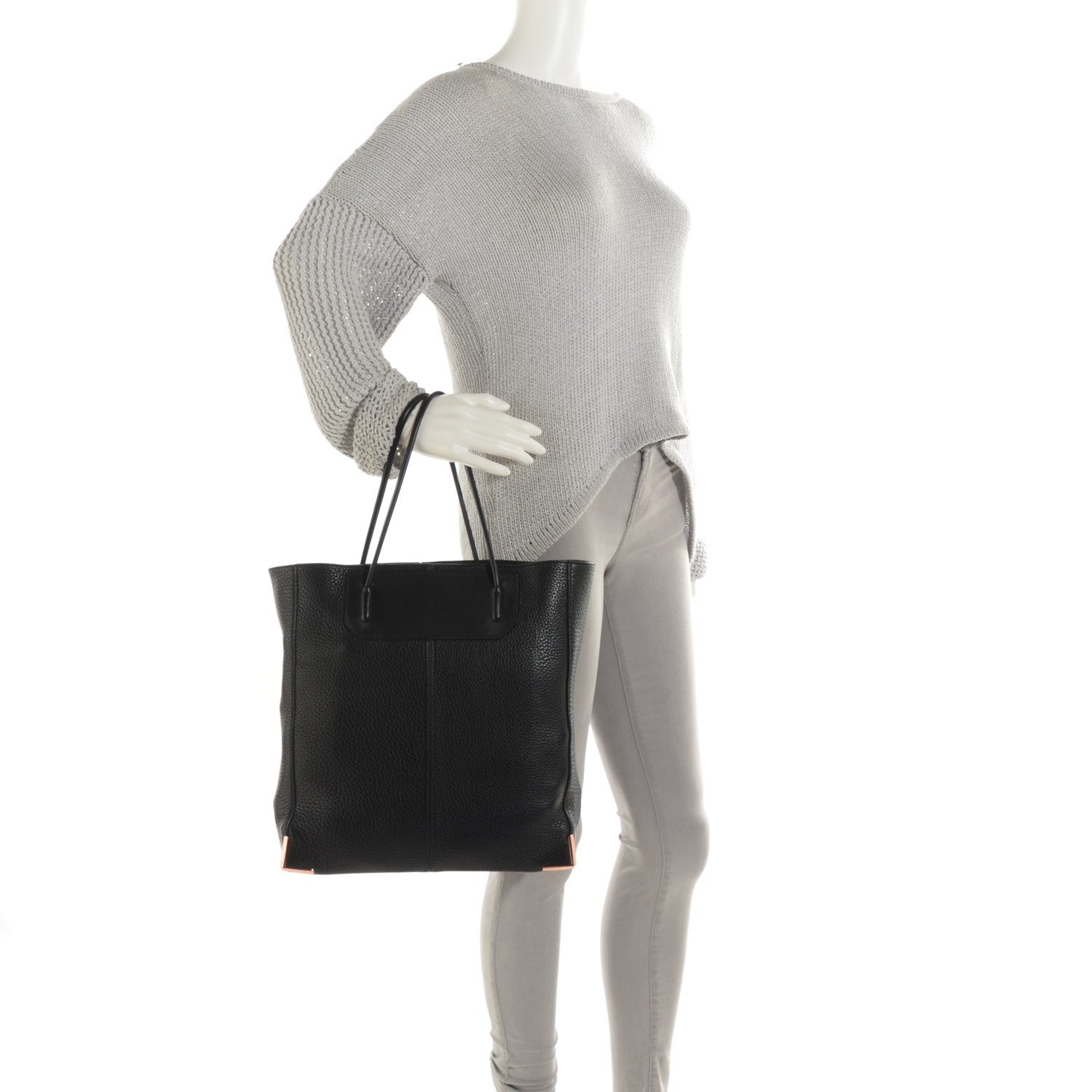 Alexander Wang Pebbled Calfskin Prisma Skeletal Tote Black Rose Gold Hardware 2 of 9