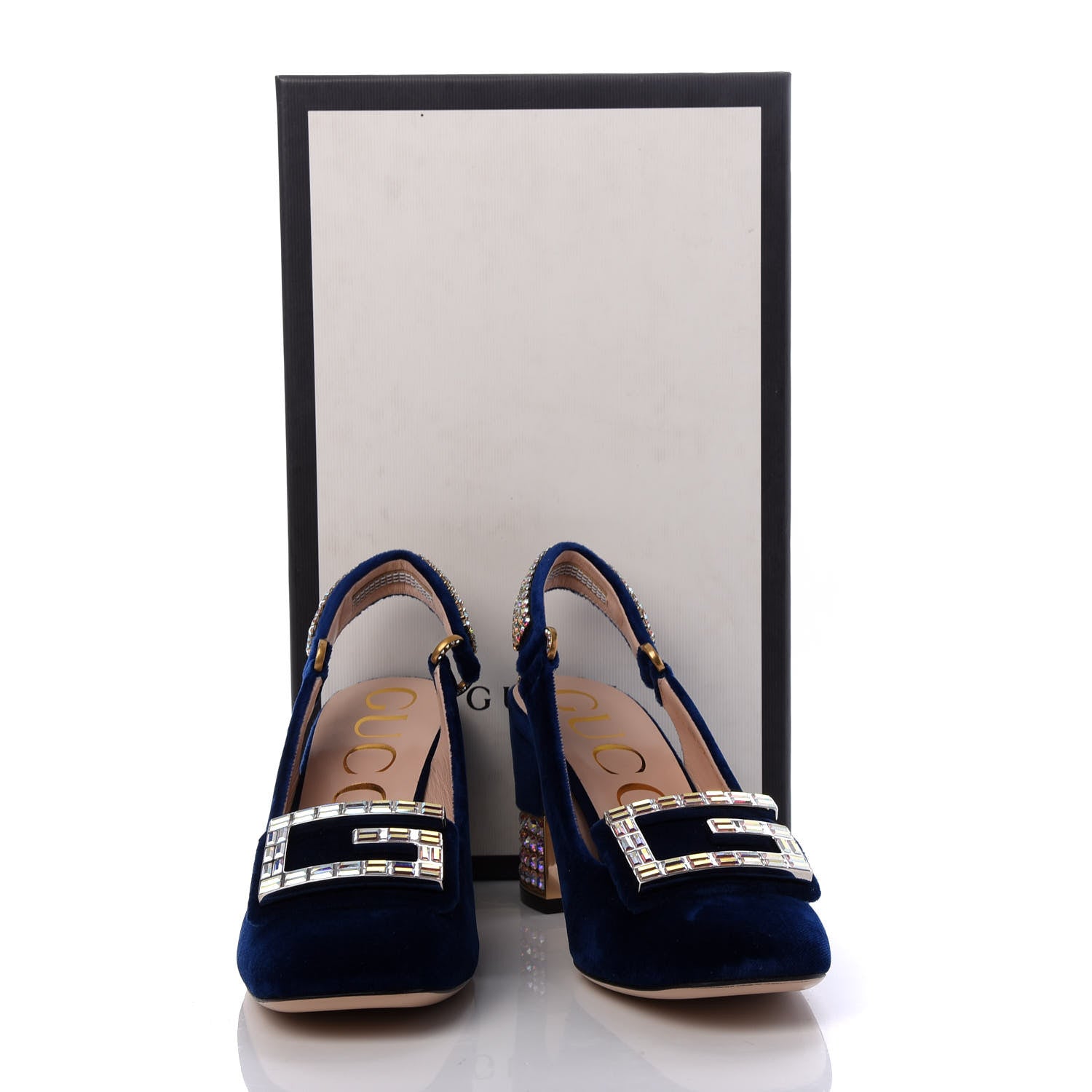 Gucci Velvet Crystal Square G Madelyn Slingbacks 37.5 Cobalt Blue 10 of 10