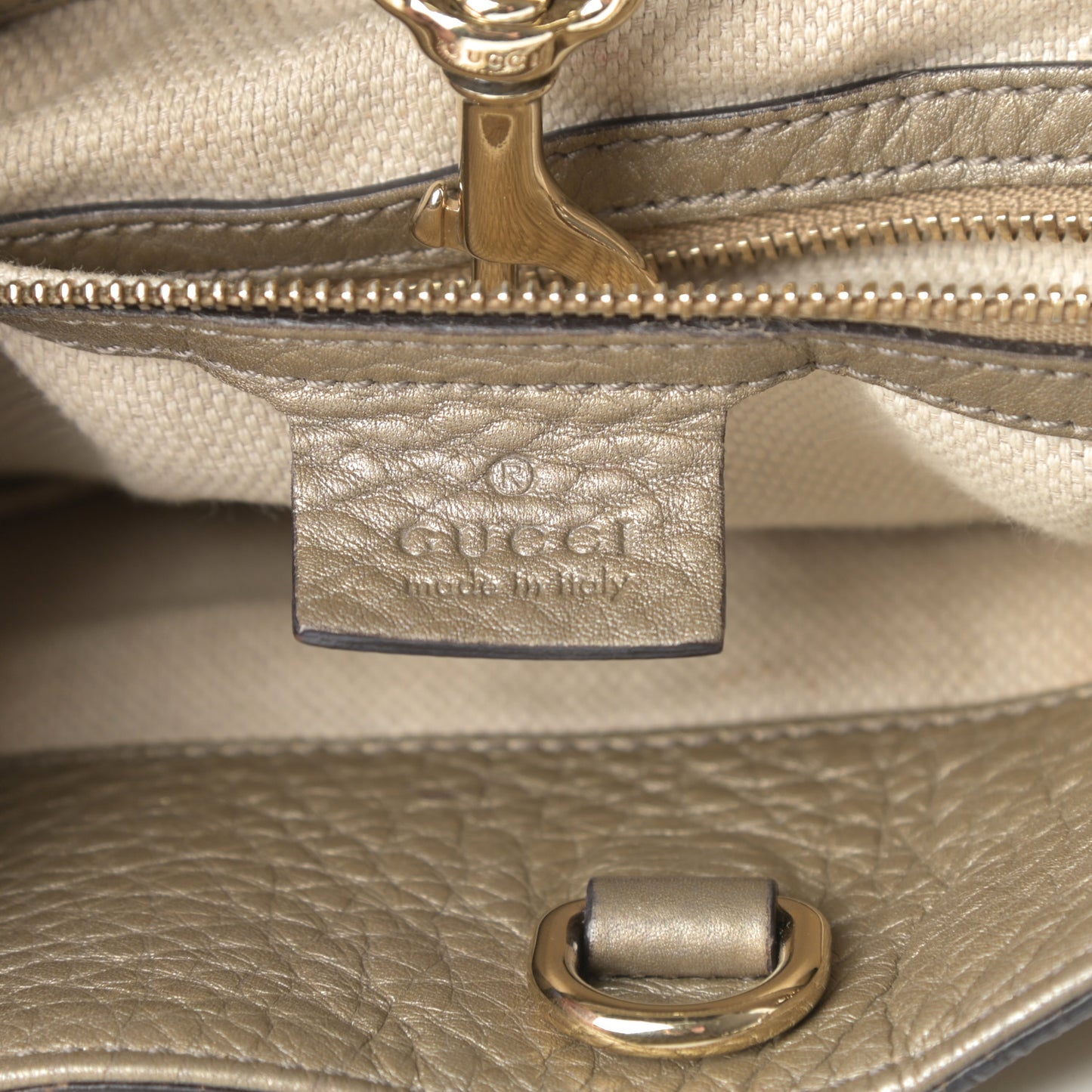 Metallic Pebbled Calfskin Medium Soho Chain Shoulder Bag Golden Beige